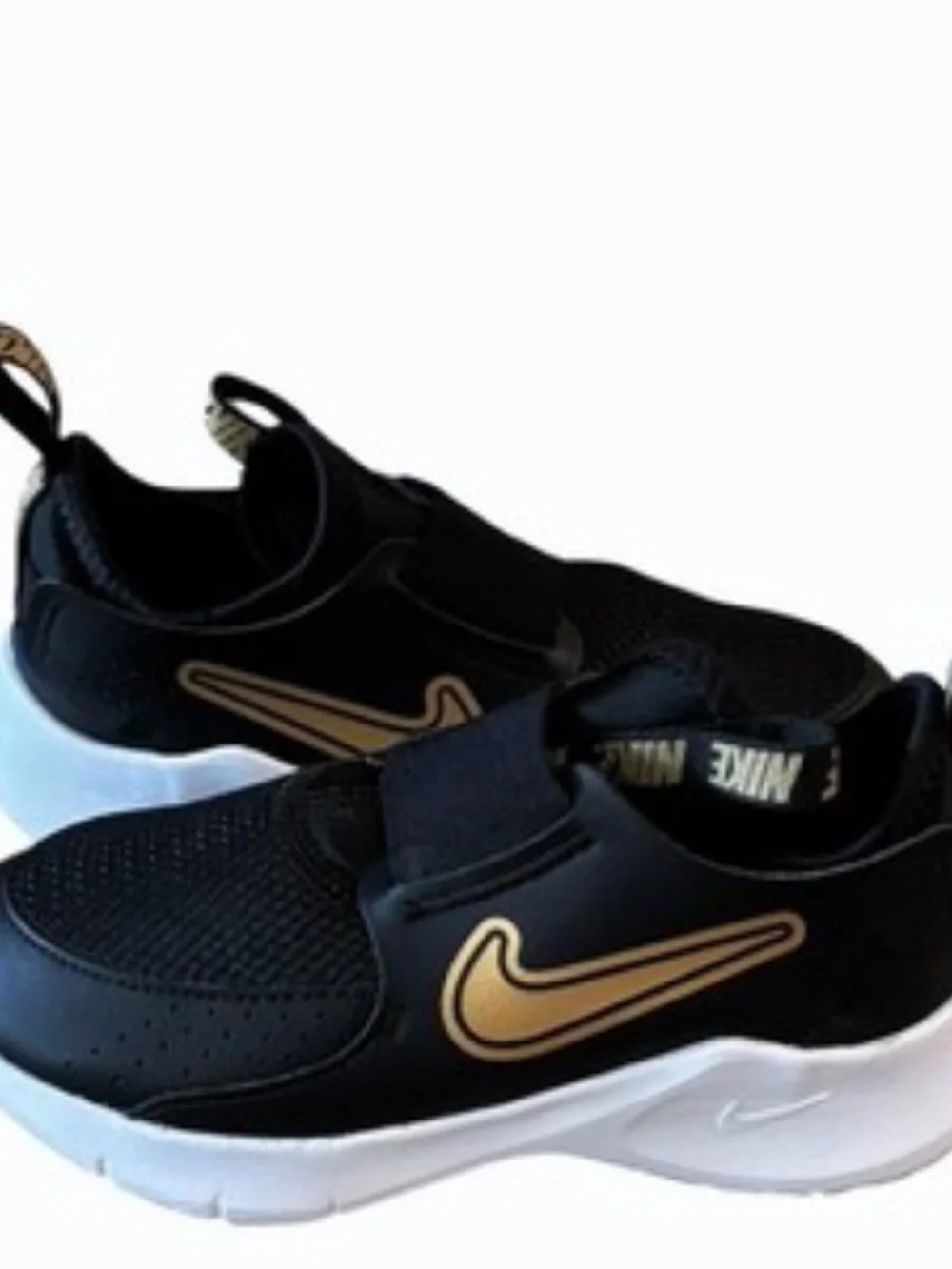Nike Boys Flex Runner 3 Black Gold Slip On Shoes Size 12 Toddler Sneakers